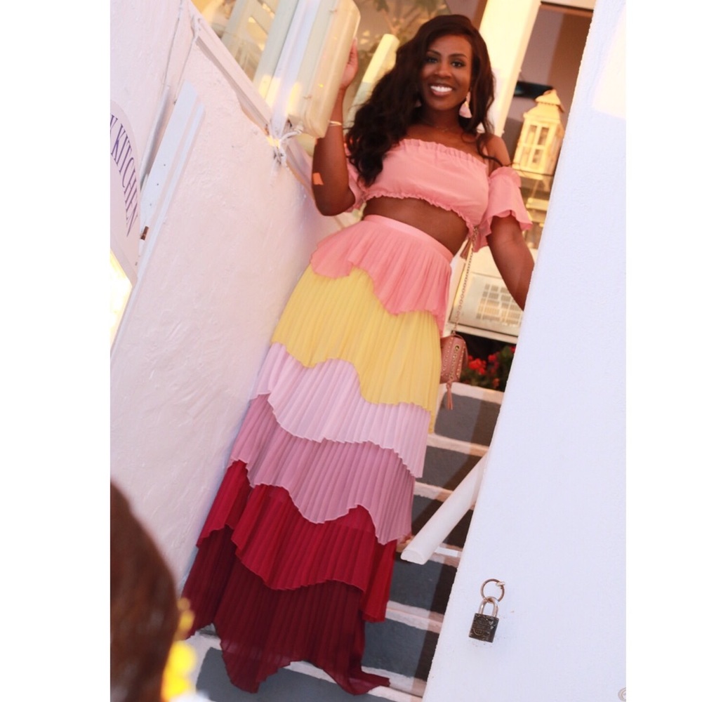 Multi Pleated Color-Block Coord Set Size Small - Picture 1 of 6